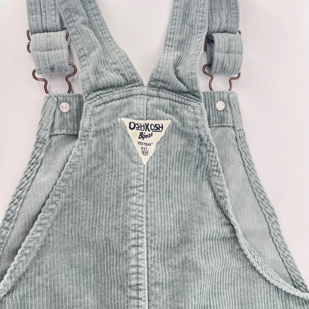 OshKosh B'gosh Girls Sz 12 Sage Green Corduroy Jumper Dress Button Front Vestbak